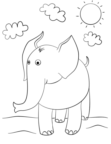 Cute Cartoon Elephant Coloring Page